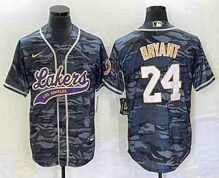 Men%27s Los Angeles Lakers #24 Kobe Bryant Black Camo With Patch Cool Base Stitched Baseball Jersey2
